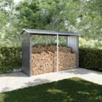 Legnaia da esterno in acciaio zincato nero 238x87x160cm con tetto spiovente